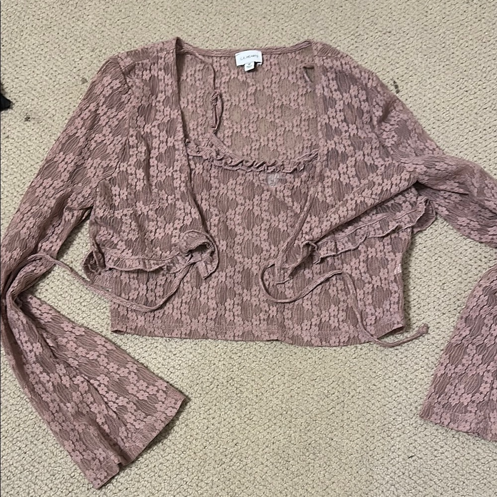 NWOT Two-piece Pink Tie Front Crop Blouse